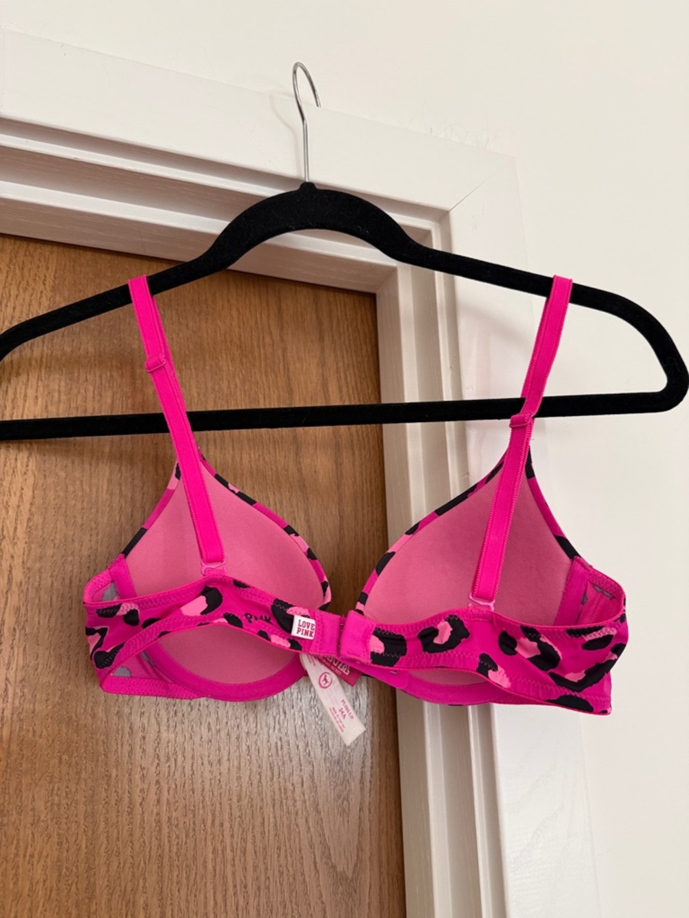 PINK Victoria's Secret Hot Pink & Black Leopard Push-Up Bra - Picture 4 of 6